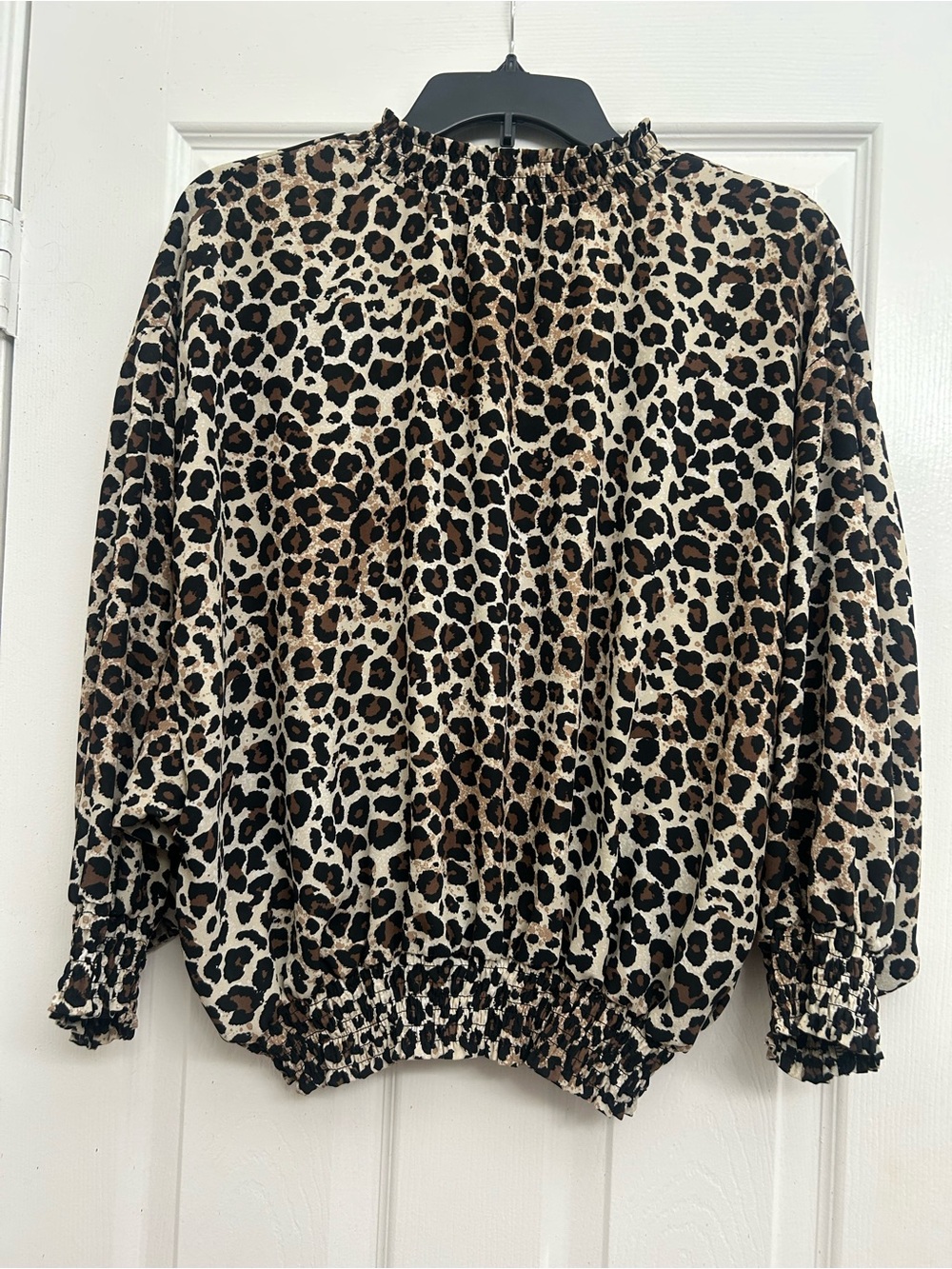 New York & Company Leopard Print Blouson Top - Brown Black Cream
